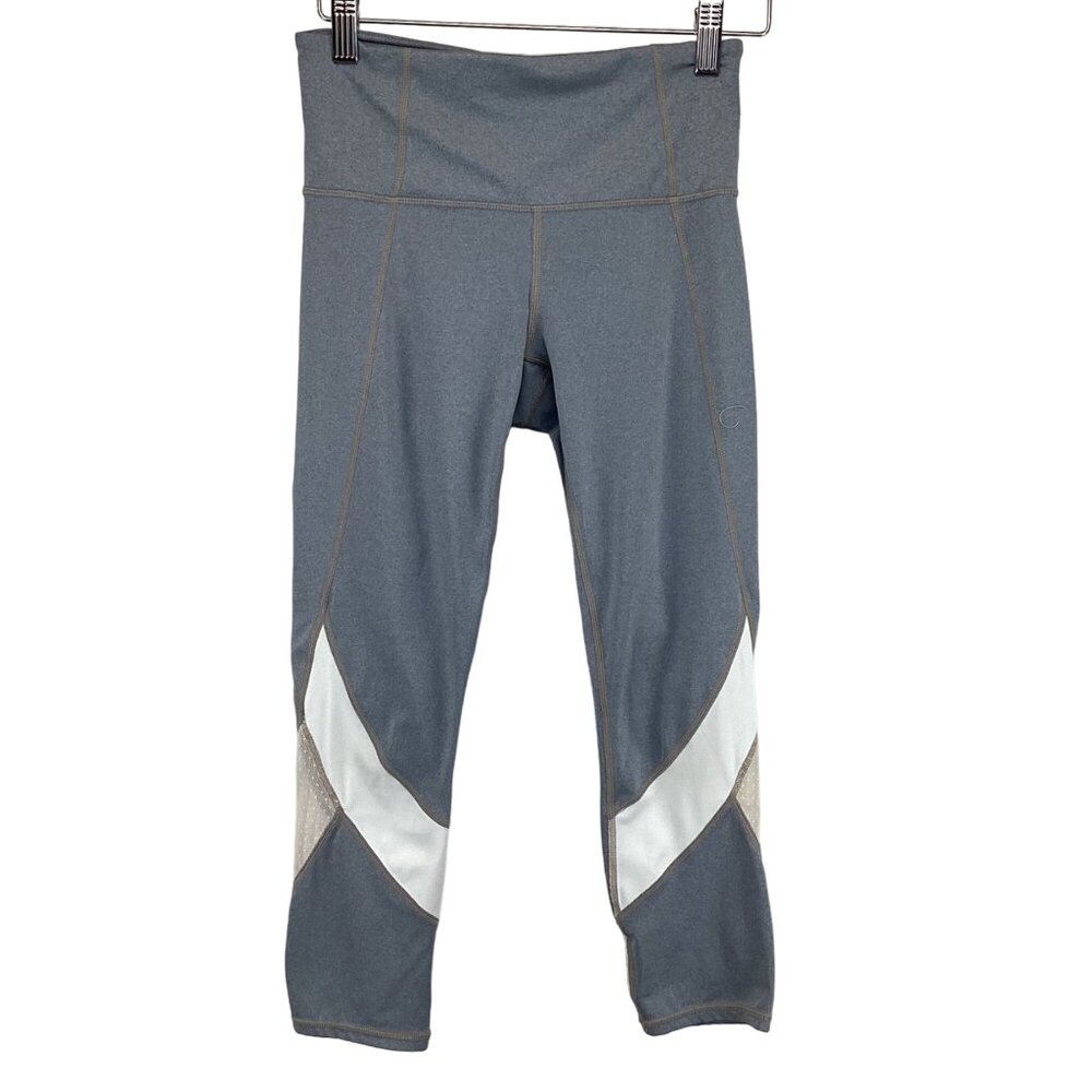 Athleta High-Waist‎ Crop Leggings Size XS Xsmall Gray & White Mesh Inserts